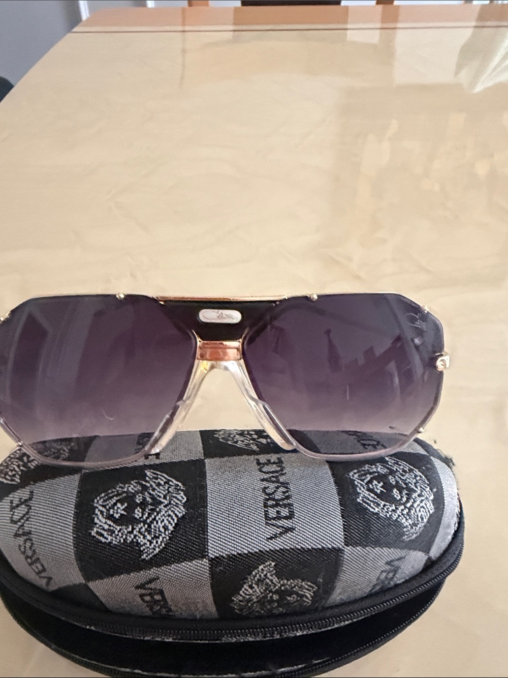 Versace Gold Aviator Sunglasses with Purple Gradient Lenses
